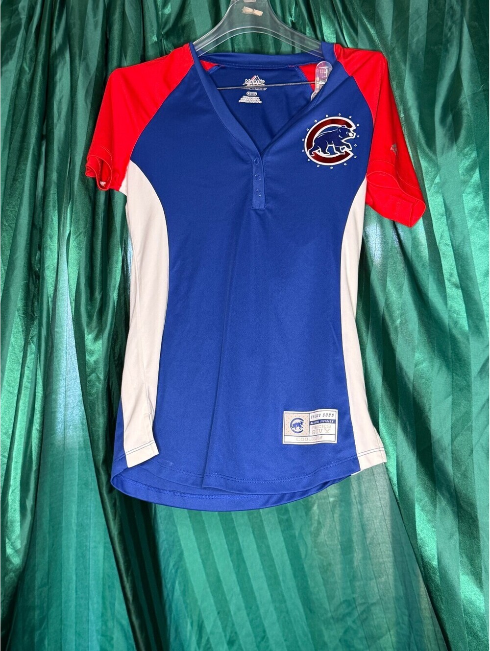 Majestic Chicago Cubs Rhinestone Jersey Top Womens Size Small S Cool Base MLB